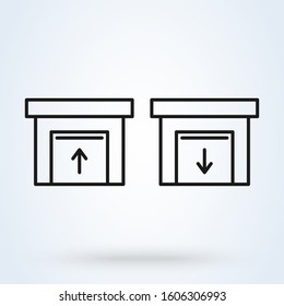 Open Close Garage Door Line. Modern Icon Design Illustration