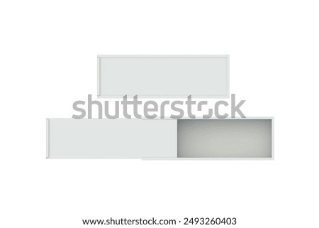 Open and closed gift box with sliding lid isolated on white background. Rectangular elegance case. Top view. 3d render