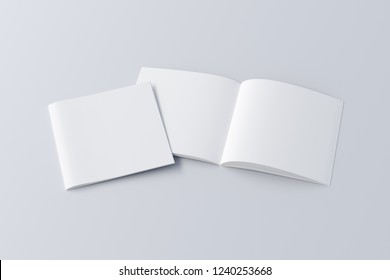 Open And Closed Square Blank Booklet On White Background With Clipping Path Around Booklets. 3d Illustration