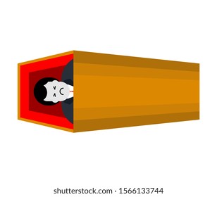 Open Coffin And Deceased. Wooden Casket And Corpse.  
