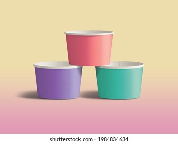 Open Cup Tub Plastic Food Container For Dessert, Yogurt, Ice Cream. Isolated On A Gradient Background. Mock Up Is Ready For Your Design.