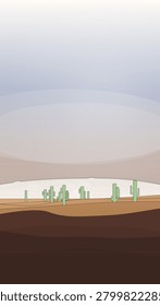 Open desert composition with sand field, desert shrubs, and branching