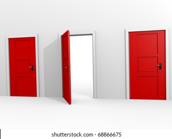 Four Closed Red Doors One Open Stock Illustration 1917128432