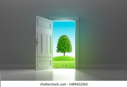 Open Door To Agreen Environment - Concept Future - 3D Illustration