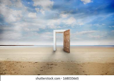 Open door on a beach - Shutterstock ID 168033665