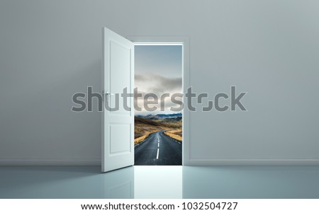 Similar – Image, Stock Photo An open door behind transparent, pastel-colored shimmering curtains