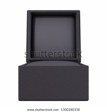 An open empty cube shaped black ring box on an isolated white background - 3D render