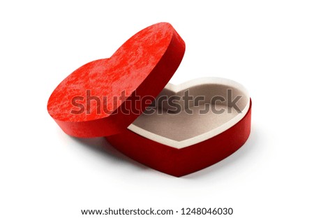 Open empty red gift box with a heart shape isolated on white background. Red heart box for Valentines day or special day in love concept. 3d rendering