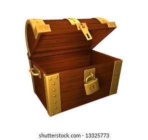 Open But Empty Treasure Chest. On White Background, Easy To Isolate.check My Portfolio For Open Chests.