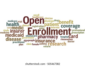 Open Enrollment, word cloud concept on white background.