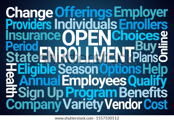 Open Enrollment Word Cloud On Blue Stock Illustration 1557330512 ...