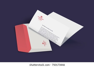 Open Envelope And Company Letterhead Presentation Mock-Up. Brand Identity Mockup. Blank Presentation Design Template.