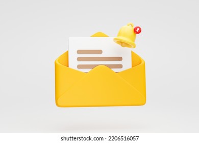 Open envelope icon with document new email notification reminder subscription background 3D illustration - Powered by Shutterstock