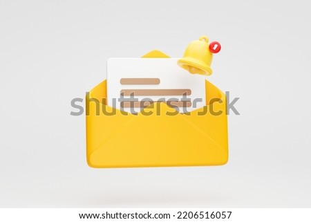 Open envelope icon with document new email notification reminder subscription background 3D illustration