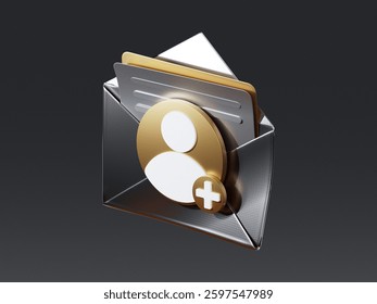 Open envelope with note paper card, mail. Postal message, post mail, email, business document, correspondence concept.3d illustration. 3d render icon