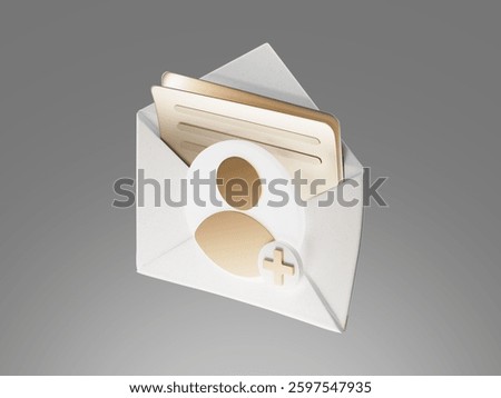 Open envelope with note paper card, mail. Postal message, post mail, email, business document, correspondence concept.3d illustration. 3d render icon