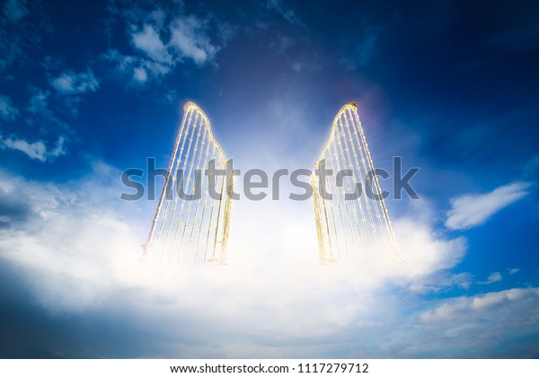 明るい曇りの背景に天国の門 3dイラスト のイラスト素材