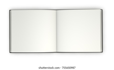 Open Hardcover Book With Blank Square Pages 3D Illustration.