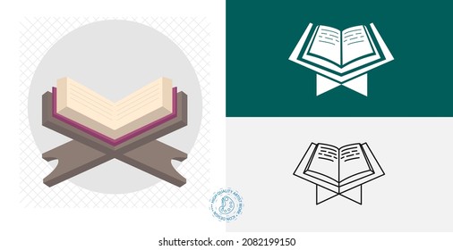 Open Holy Quran Book Isolated Flat Icon. Line, Solid Islamic Design Element