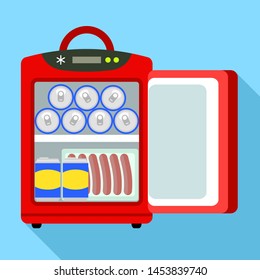 Open Hotel Fridge Icon. Flat Illustration Of Open Hotel Fridge Icon For Web Design