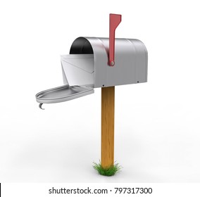 Open Mailbox With Envelope Isolated On White Background. 3D Illustration