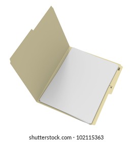 Open Manila Folder With Blank White Paper On White Background