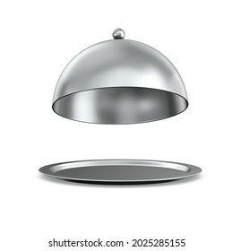 Open Metallic Cloche On White Background. Isolated 3d Illustration