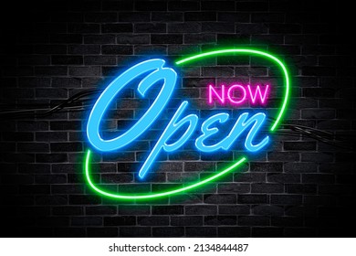 Open Now Neon Banner, Light Signboard.