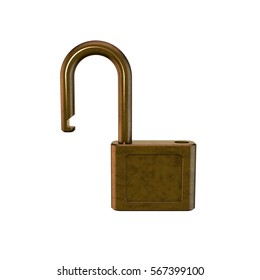 Open padlock.Isolated on white background.3D rendering illustration. 
