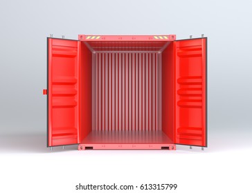 Open Red Cargo Container On Gray Background. 3D Rendering