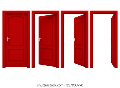 Open Red Door Isolated On A White Background