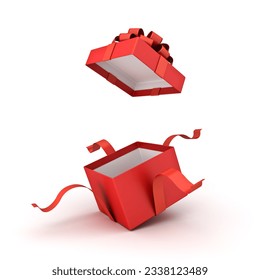 Open red gift box or red present box with red ribbons and bow isolated on white background with shadow 3D rendering - Powered by Shutterstock