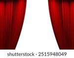 Open Red stage curtain, photo, isolated on white background