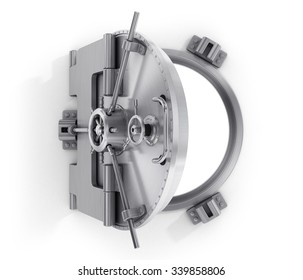Open round door of  bank isolated on a white.