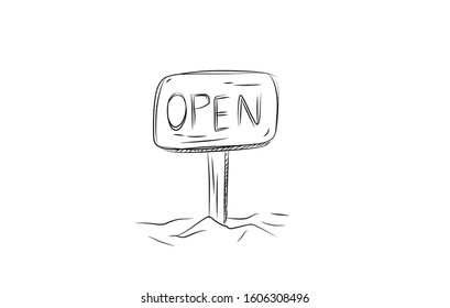 Open Sign Sketch Icon Isolated On White Background. Hand Drawn. Open Sign Sketch Icon For Infographic.