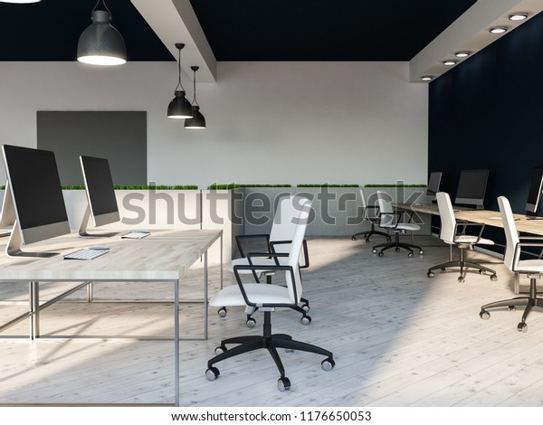Open Space Office Computer Lab Interior 스톡 일러스트 1176650053 | Shutterstock
