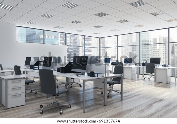 Open Space Office Environment Rows Computer Stock Illustration