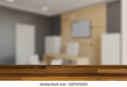 Open Space Office Interior With Like Conference Room. Mockup. 3D Rendering.. Mockup.   Empty Paintings.Background With Empty Wooden Table. Flooring.