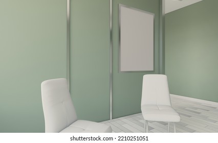 Open Space Office Interior With Like Conference Room. Mockup. 3D Rendering.. Mockup.   Empty Paintings