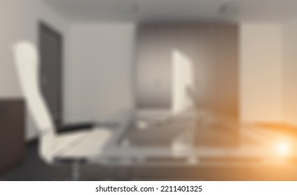 Open Space Office Interior With Like Conference Room. Mockup. 3D Rendering.. Sunset., Abstract, Blur, Phototography