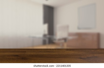 Open Space Office Interior With Like Conference Room. Mockup. 3D Rendering.. Mockup.   Empty Paintings.Background With Empty Wooden Table. Flooring.