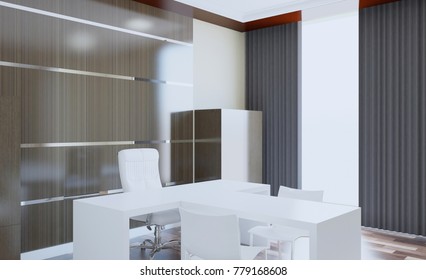 Open space office interior with like conference room. Mockup. 3D rendering.