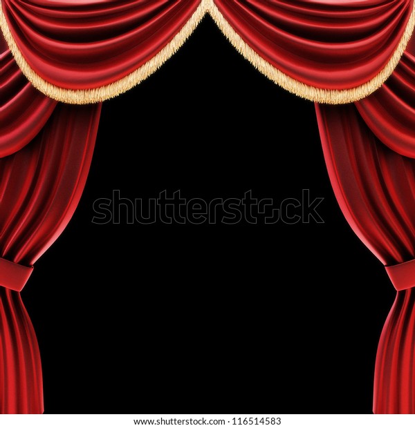 黒い背景にオープンな劇場用ドレープまたはステージカーテン のイラスト素材