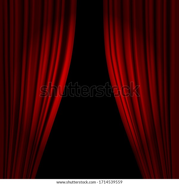 Open theatrical stage curtain. Realistic\
circus or opera curtains, stage red dramatic drapery. Scarlet\
velvet curtains in spotlight. Circus and movie hall, standup\
classic interior 3D\
Illustration