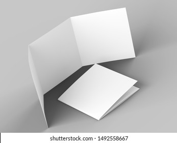 Open Tri-folded Leaflet In Square Format. 3d Illustration