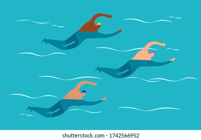 Open Water Swimming Competitions - Mens Group Swimming Illustration