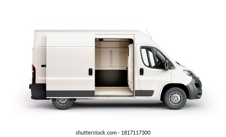 Open White Delivery Van 3d Render On White