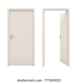 Open White Door Isolated On A White Background. 3D Illustration.