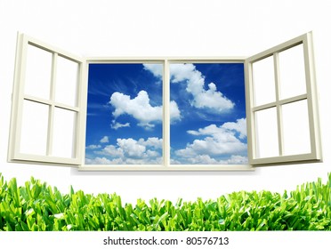 open window in sky background