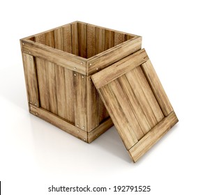 Open Wooden Crate. 3d Illustration Isolated On White Background